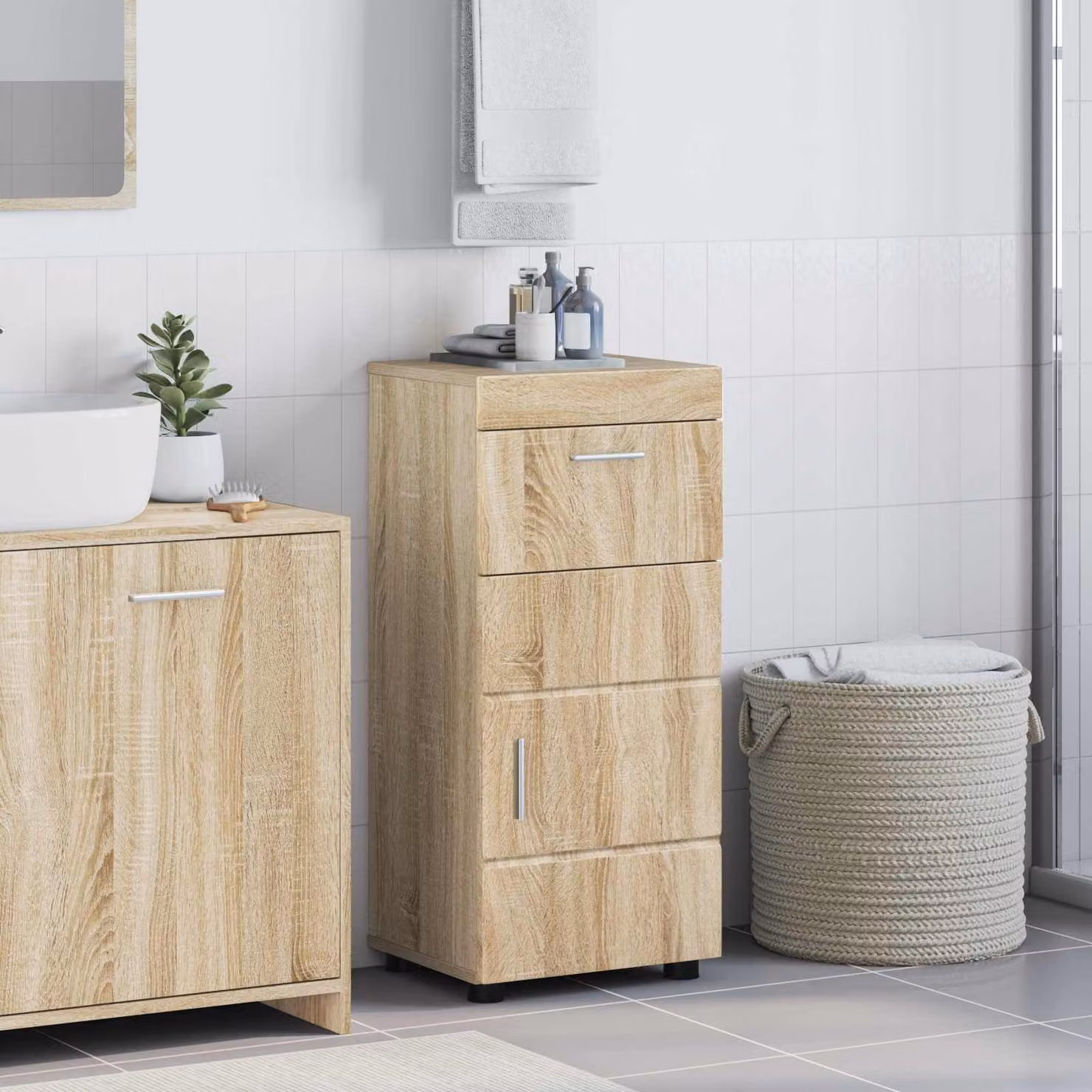 Set di armadi da bagno vidaXL TULUM in Rovere Sonoma, marrone, L/P/H: 37 x 31,5 x 82 cm