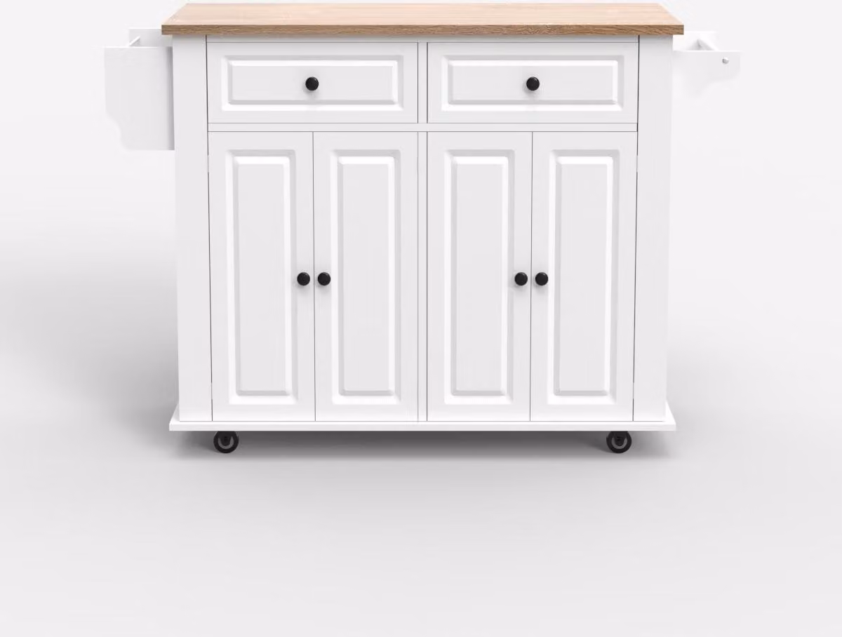 Isola da cucina con rotelle 2 cassetti 4 ante e portaspezie Turchese - Bianco