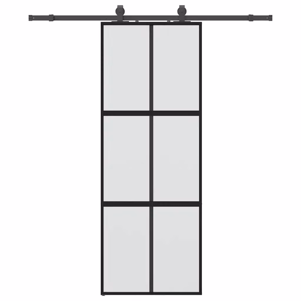 Porta Scorrevole Moderna vidaXL in Vetro e Alluminio Nero L: 76 cm, H: 205 cm – 2