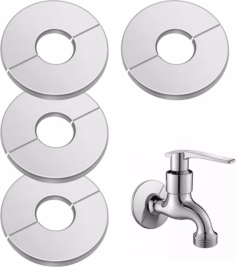 Piastre di copertura per impianti idraulici - Set di 4 - Flangia a muro in acciaio inossidabile, rosetta rotonda, piastra di copertura adesiva, 20-8 mm, piastre di copertura per impianti idraulici per cucina