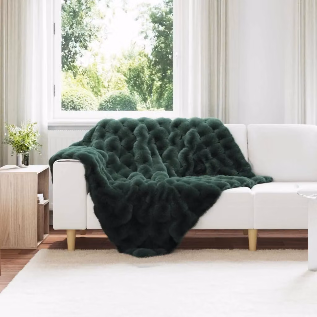 Set di 4 copertine antiscivolo Olite in ecopelliccia verde, morbide e soffici, L 150 cm x P 130 cm – 2