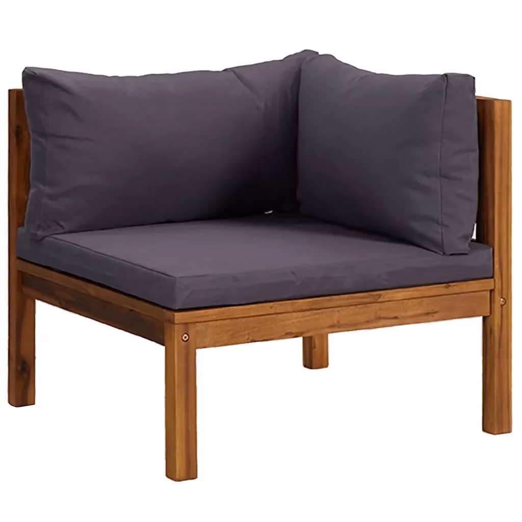 Divano Angolare Modulare Design Mania in Legno di Acacia e Tessuto Grigio con Cuscini – 2