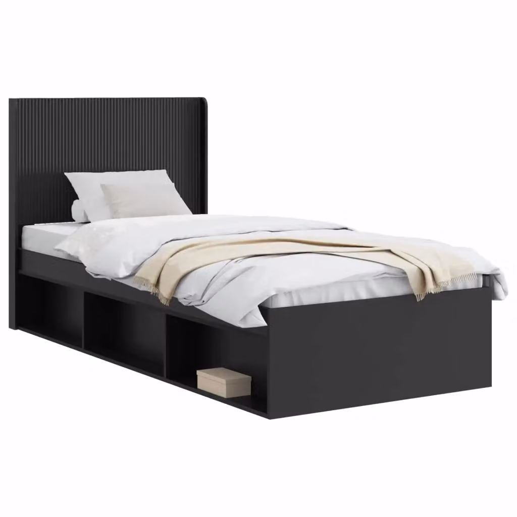 Letto moderno con contenitore e testata vidaXL in legno nero L: 140 cm, P: 193 cm, H: 82 cm – 2
