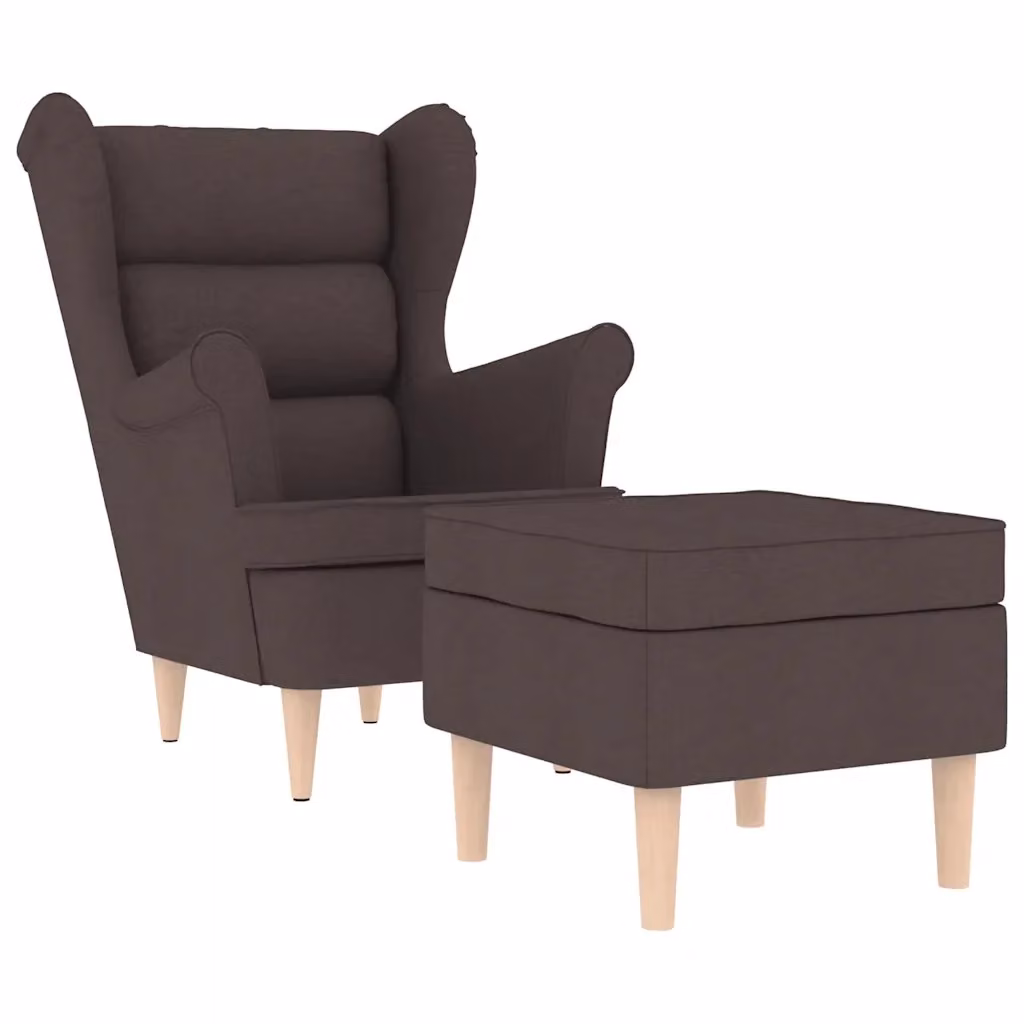 Poltrona Relax con Poggiapiedi vidaXL in Tessuto Marrone con Struttura in Legno di Gomma e Imbottitura in Schiuma – 2
