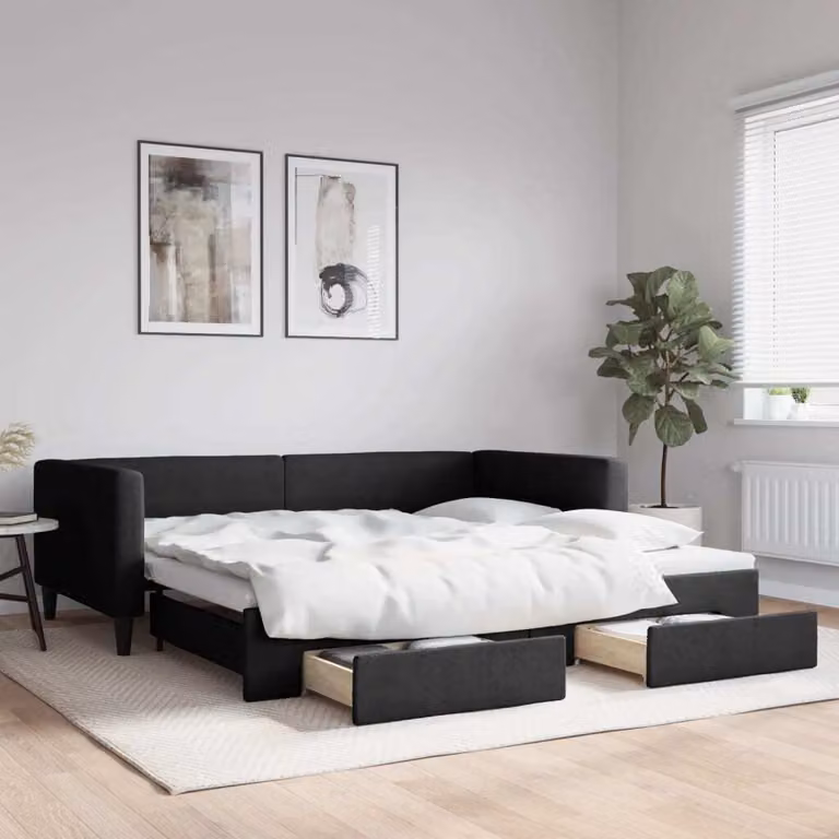 Maison Exclusive - Divano letto estraibile con cassetti, nero, 100x200 cm, tessuto