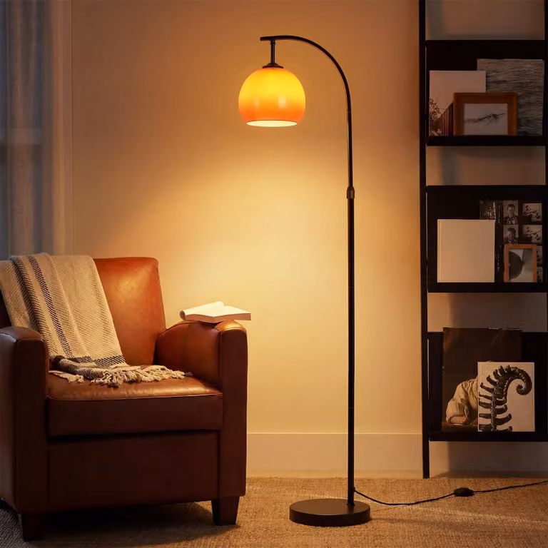 ZMH Lampada ad arco stile angelo E27 con interruttore a pedale 140‑160cm paralume ferro vetro braccio girevole soggiorno studio camera
