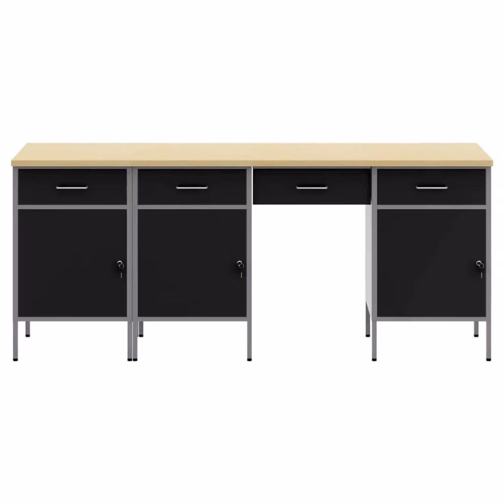 Set di mobili da lavoro vidaXL in acciaio e legno ingegnerizzato, 4 pezzi, Nero – 2