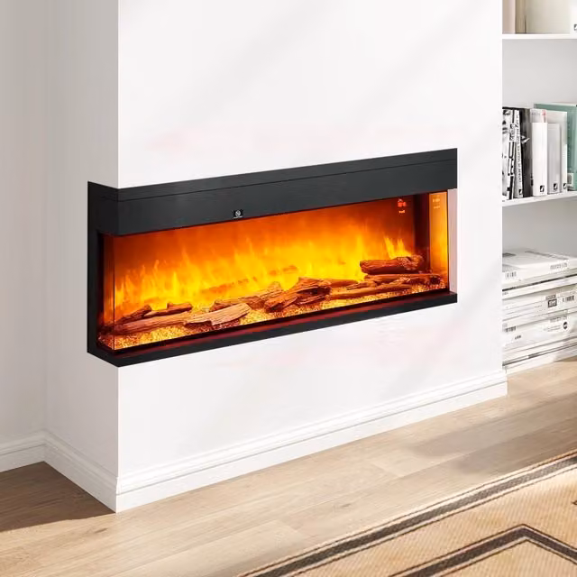 Camino Elettrico da Incasso e Parete 1800W con Fiamme Colorate LED Regolabili, Temperatura fino 40¡ãC, Nero