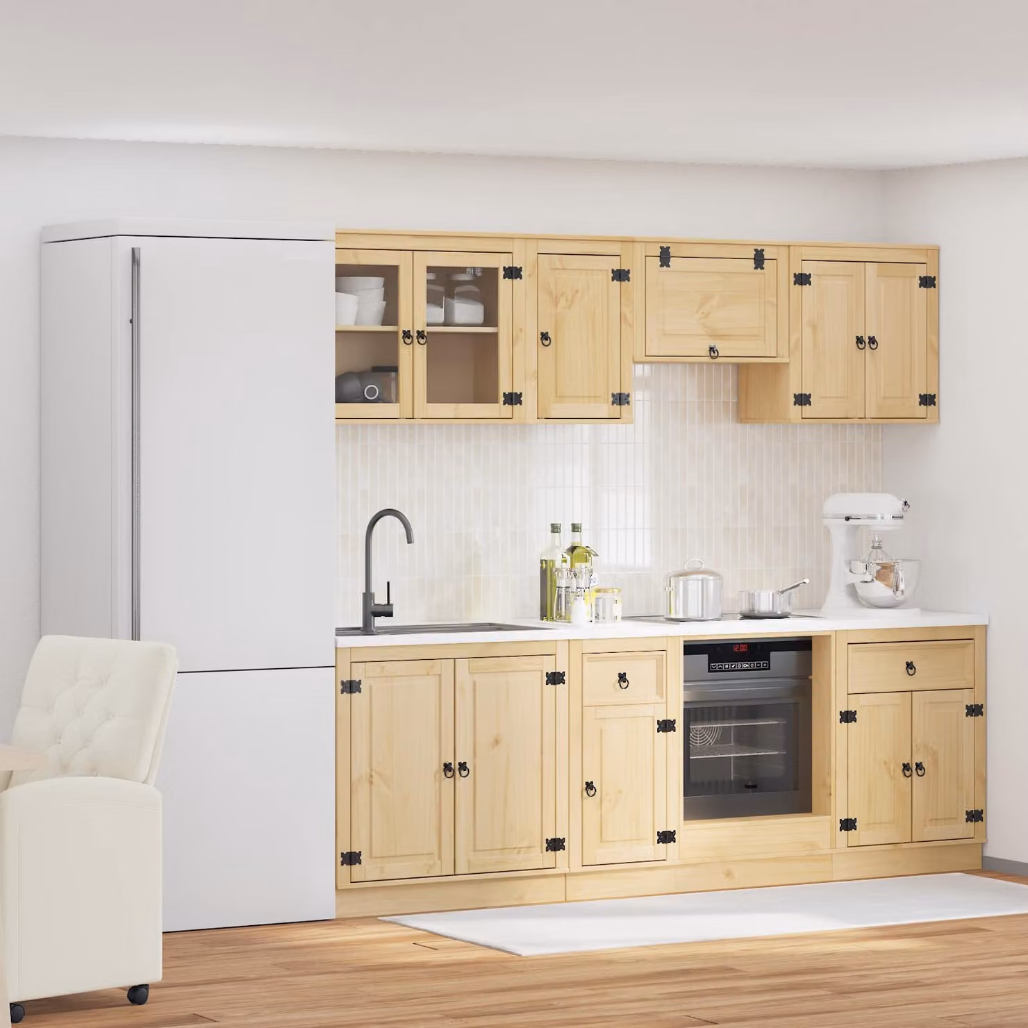 Armadietto moderno vidaXL in pino massello marrone miele con ante a vetro e ripiani interni per soggiorno o sala da pranzo L/P/H: 80,0 x 46,0 x 81,5 cm