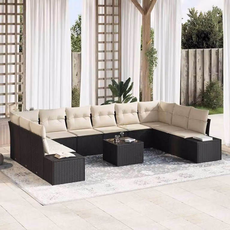 Maison Exclusive - Set da giardino composto da 11 pezzi, divano in rattan sintetico nero
