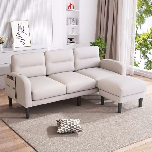 Divano Angolare a L da 3 Posti con Penisola Vovees Living in Tessuto Beige, Modulare e con Coperture Rimovibili, L/P/H: 204 x 136 x 80 cm – 1