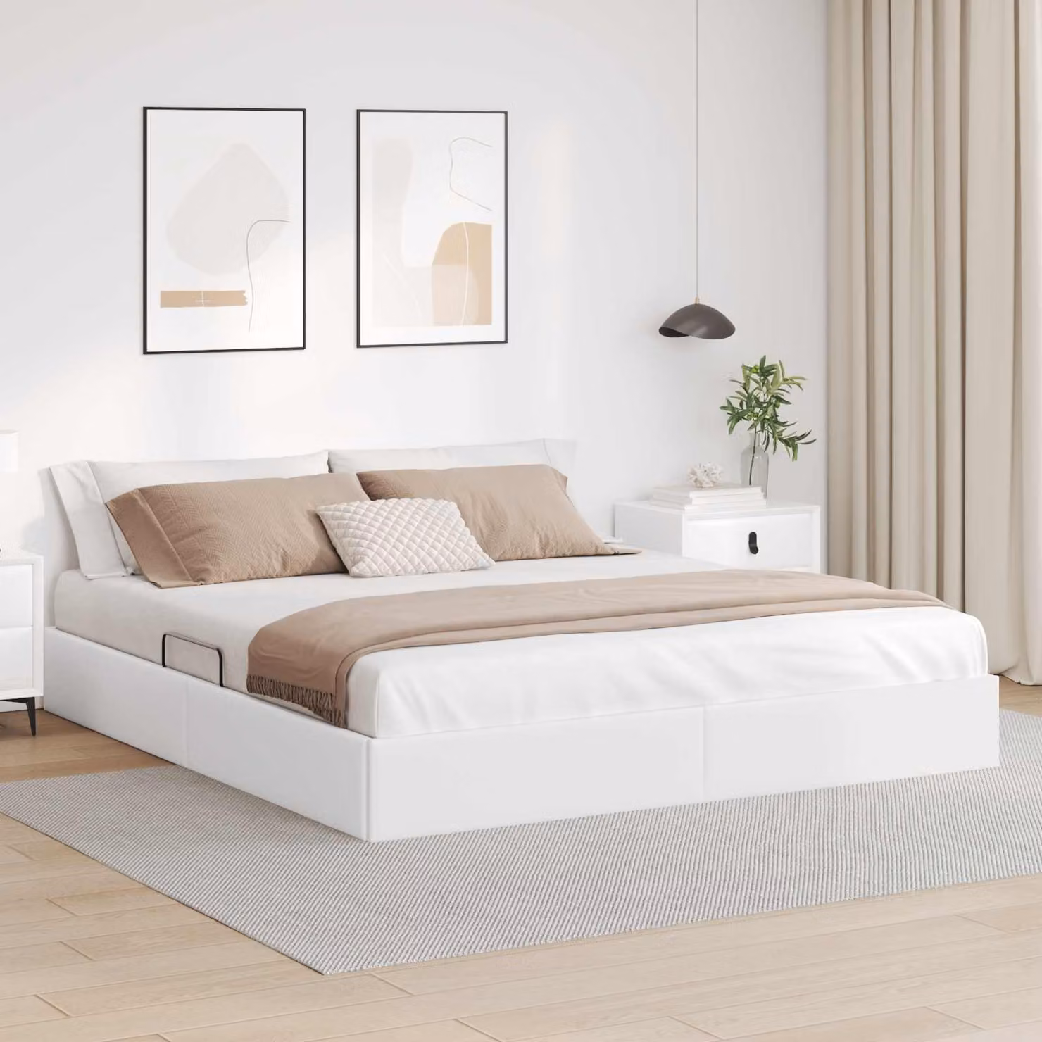 Letto ottomano vidaXL in pelle sintetica bianco, L: 180 cm, P: 200 cm, H: 203 cm