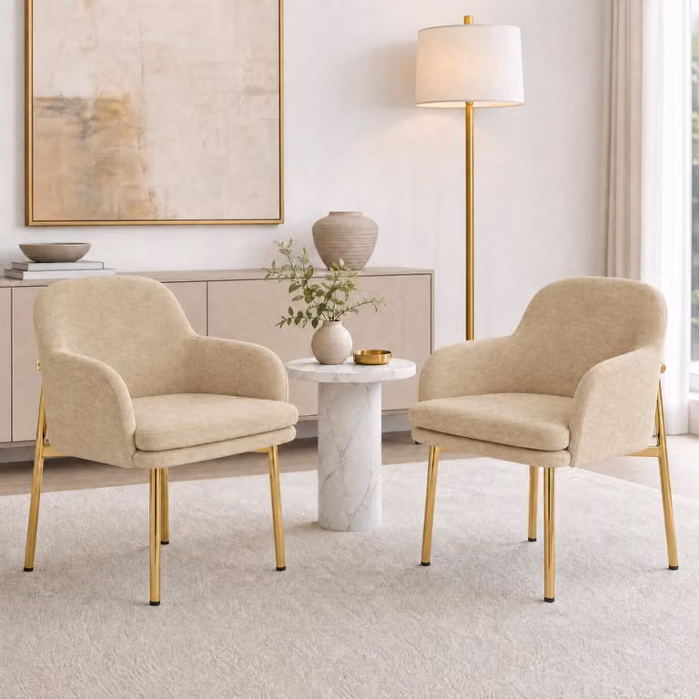Set di 2 sedie da pranzo Flieks con braccioli, regolabili in altezza, imbottite, adatte per sala da pranzo, cucina, dimensioni 61x59x78,5 cm, colore marrone