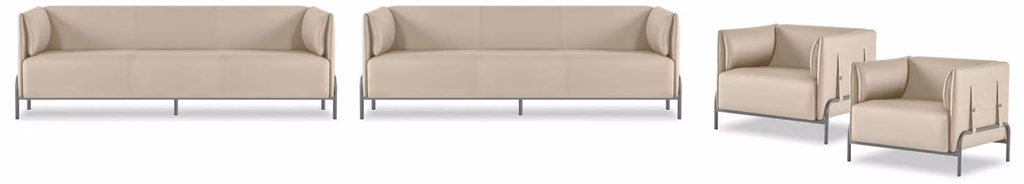 Hellbeige Arbeitszimmer Möbel Designer 2x 3-Sitzer Leder Sessel 4tlg