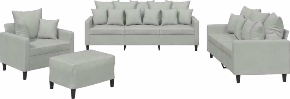 Set di Divani 4 pz con Cuscini Grigio Chiaro in Velluto