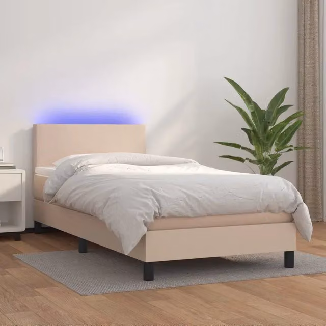 Letto con contenitore a molle e illuminazione LED vidaXL, rivestimento in similpelle color cappuccino, L/P: 90 x 200 cm – 1