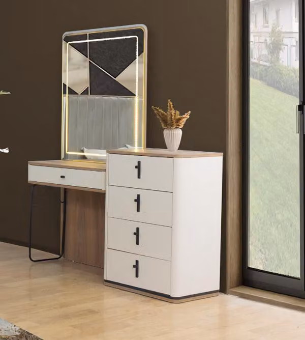 Kommode mit Spiegel Schrank Schminktisch Mit Beleuchtung Schubladen Weiß
