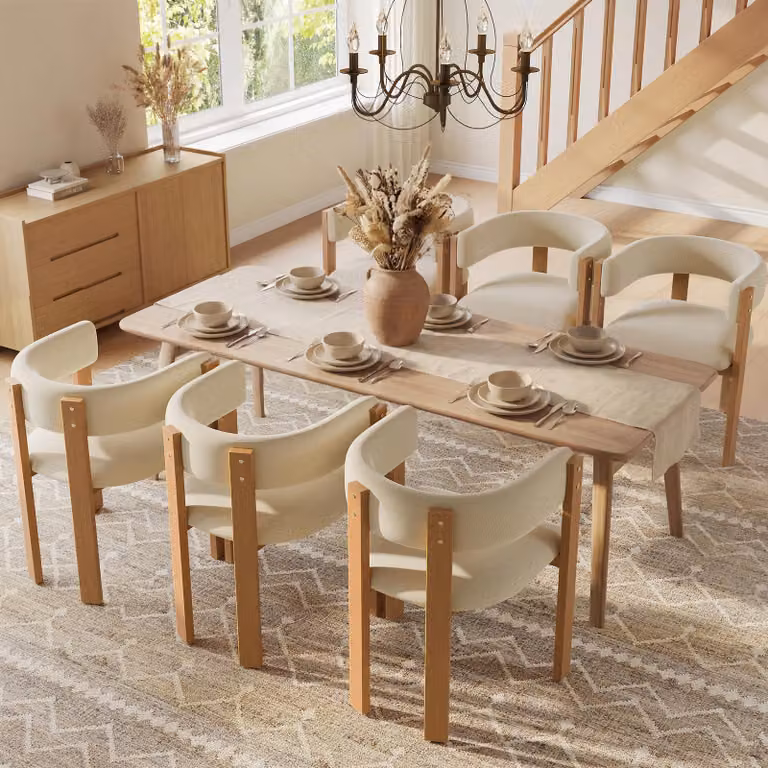 okwish, sedia da pranzo imbottita, set da 6 pezzi, design ergonomico, rivestimento traspirante, gambe in metallo stabili con finitura effetto legno, ideale per la sala da pranzo e il soggiorno, colore beige