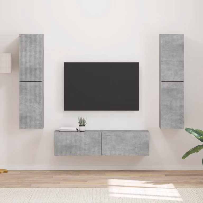 Set mobile TV moderno vidaXL in 6 pezzi, Grigio cemento, Legno composito e multistrato