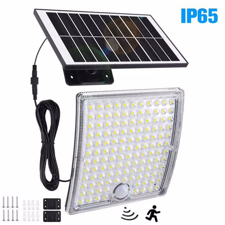 Lampada da parete solare - Lampada da parete a LED - Confezione da 1, 126 LED - Sensore di movimento - Grado di protezione IP65 - Impermeabile - Adatta per esterni