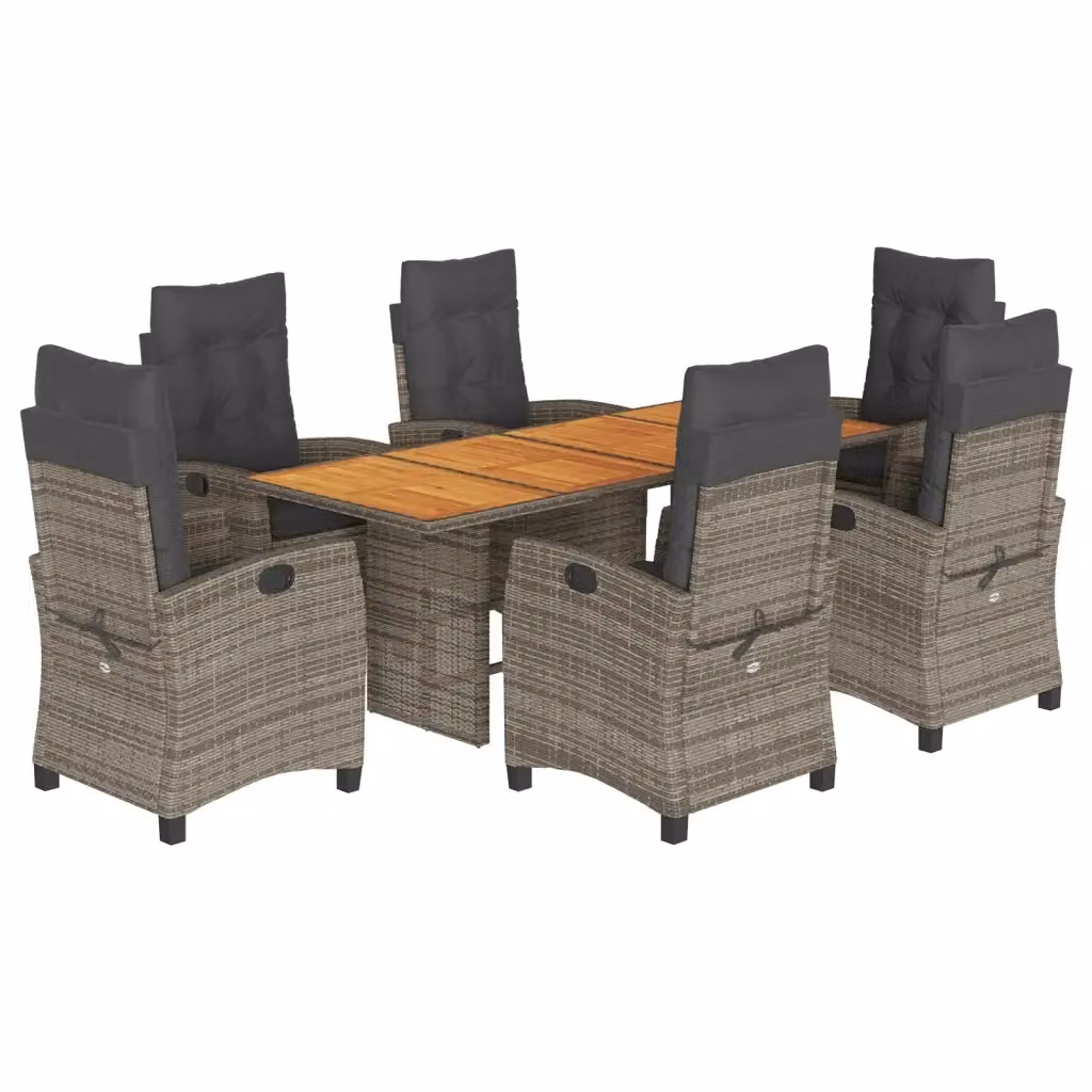 Set da pranzo da giardino vidaXL in polyrattan e legno di acacia grigio con 7 pezzi – 2