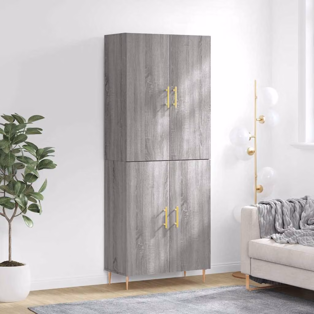 Credenza moderna vidaXL in legno e metallo grigio, L: 69,5 cm, P: 34 cm, H: 180 cm