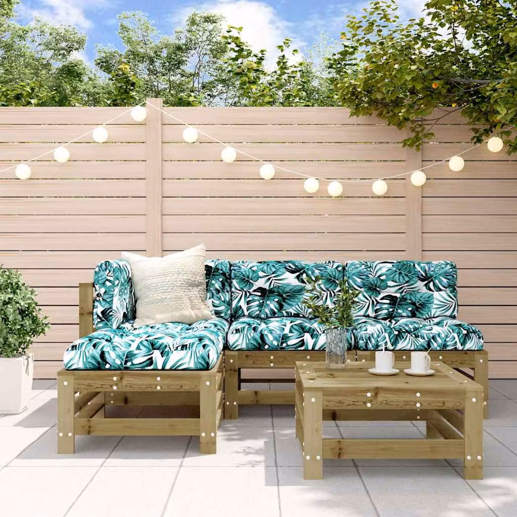 Set Salotto da Giardino vidaXL in Legno di Pino Trattato con Cuscini, Forma a L, Colore Marrone e Verde