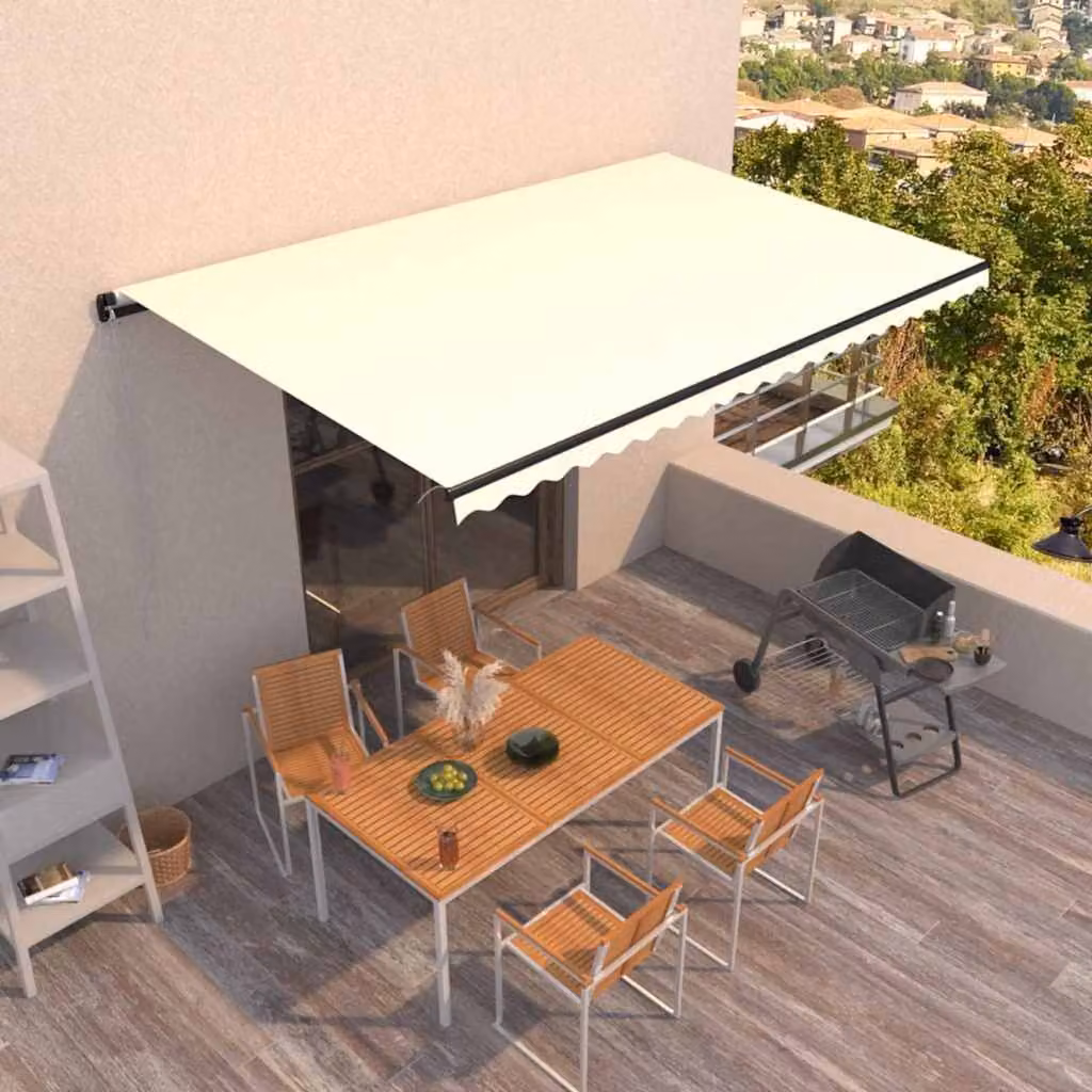 Tenda da Sole Retrattile Manuale vidaXL in Alluminio e Poliestere, L: 500 cm, P: 300 cm, Colore Crema