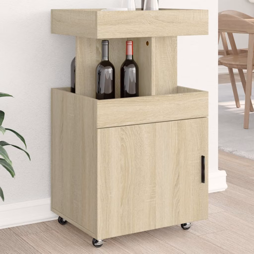 Carrello Bar vidaXL in Legno Multistrato Rovere Sonoma, Colore Marrone e Beige, L 50 cm x P 41 cm x H 89 cm