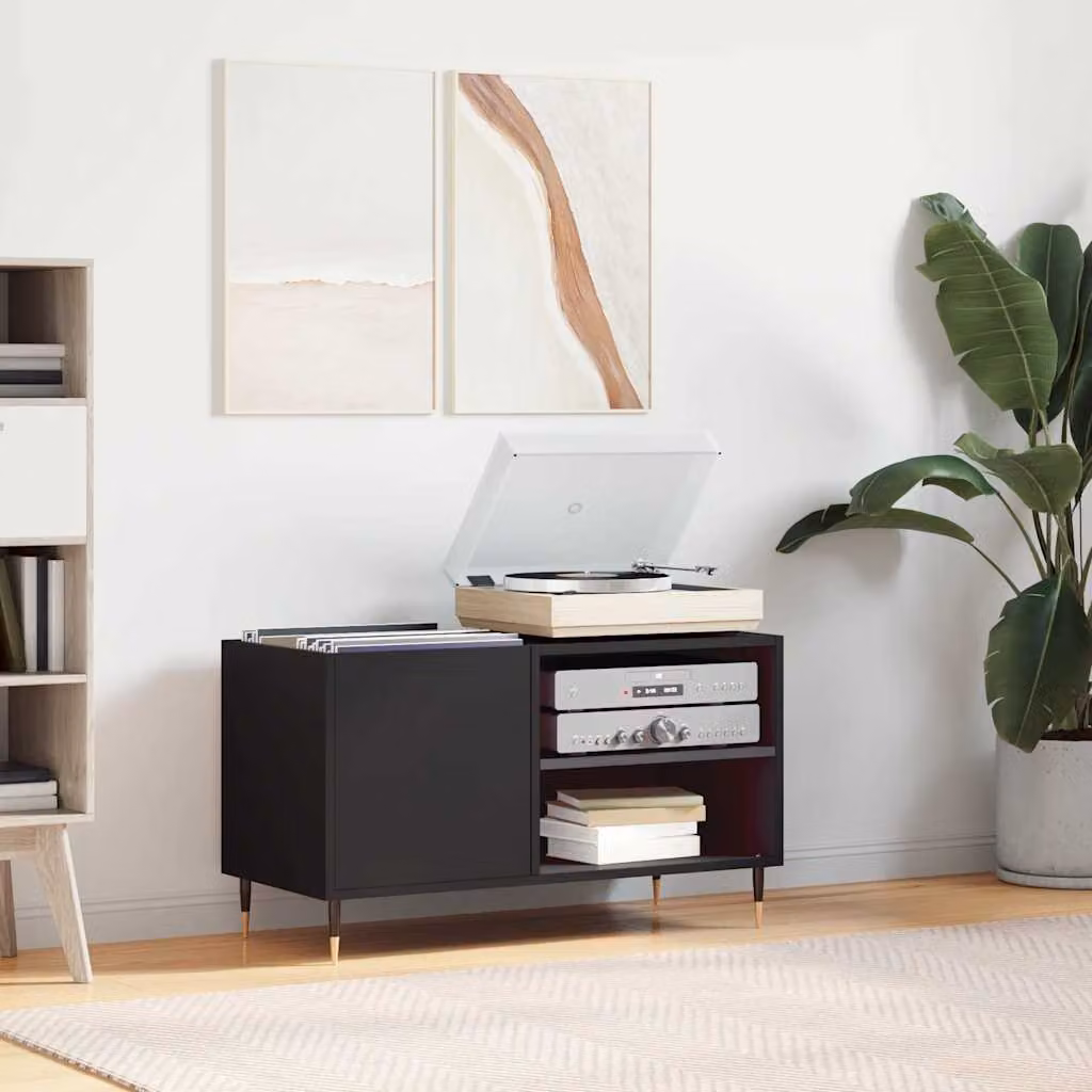 vidaXL Mobile Porta Dischi Nero in Legno e Metallo, Stile Industriale, L 85 cm x P 38 cm x H 48 cm