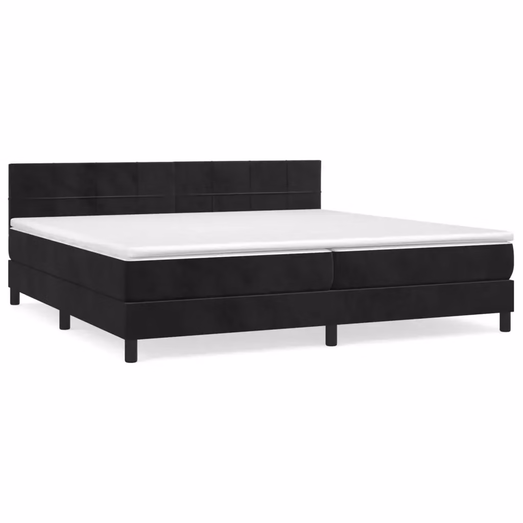 Letto Ibrido vidaXL con Giroletto a Molle e Materasso in Velluto Nero e Bianco L/P/H: 200 x 200 x 203 cm – 2