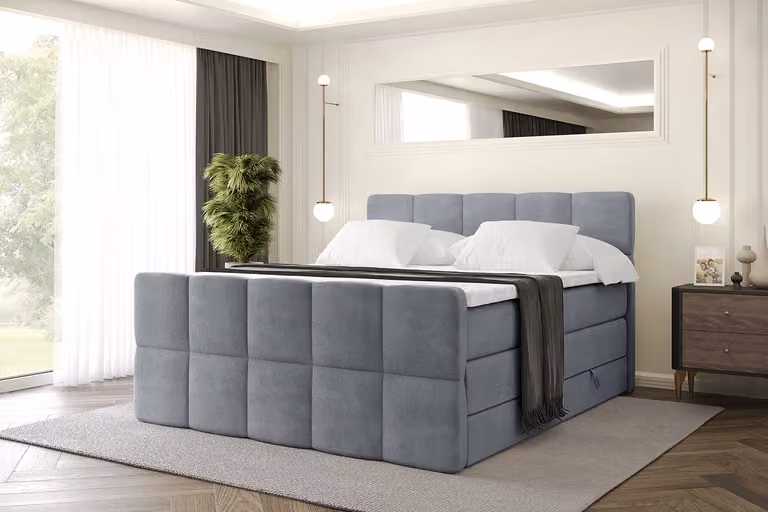 Letto boxspring ALTDECOR con materasso e rete a doghe, topper, letto imbottito con contenitore, letto con spazio contenitivo per materassi H3 e H4, letto matrimoniale, letto boxspring -LIRO-Z KING-200x200 - Grigio Casablanca