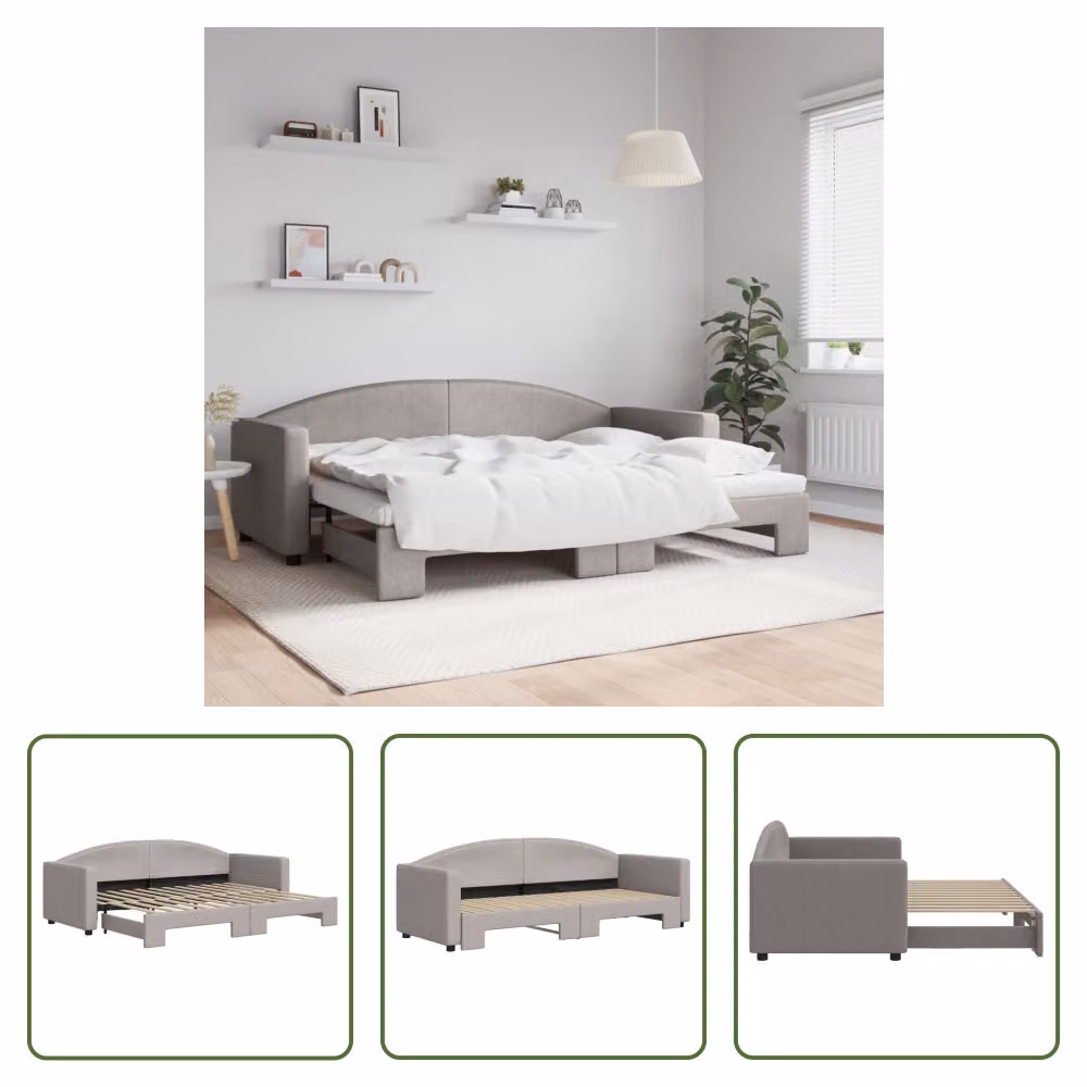 The Living Store letto da giorno allungabile taupe 80x200 cm in tessuto