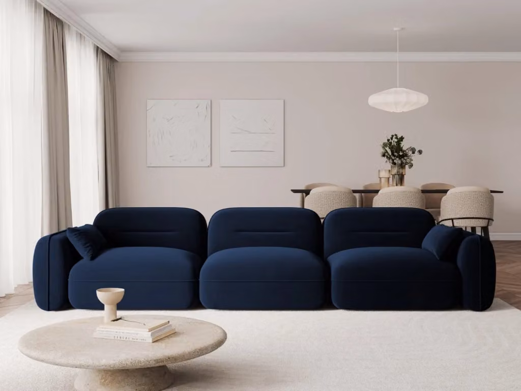 Divano modulare Sydney di Cosmopolitan Design in velluto blu reale a 4 posti – 2