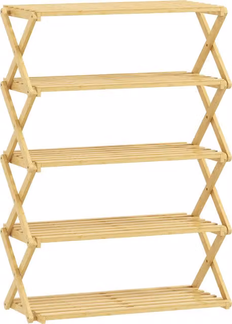 Scarpiera Pieghevole HOMCOM a 5 Livelli in Bambù, Colore Legno Naturale, L/P/H: 60 x 29 x 88 cm – 1