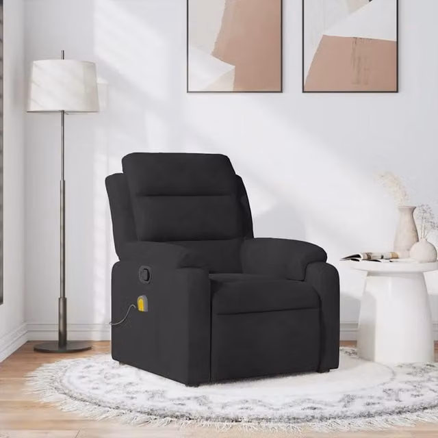 Poltrona Relax Reclinabile vidaXL in Velluto Nero con Braccioli e Imbottitura in Schiuma – 1