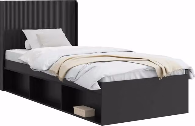 Letto singolo | Letto per adulti | Struttura del letto con stoccaggio e testata Nero 90 x 200 cm