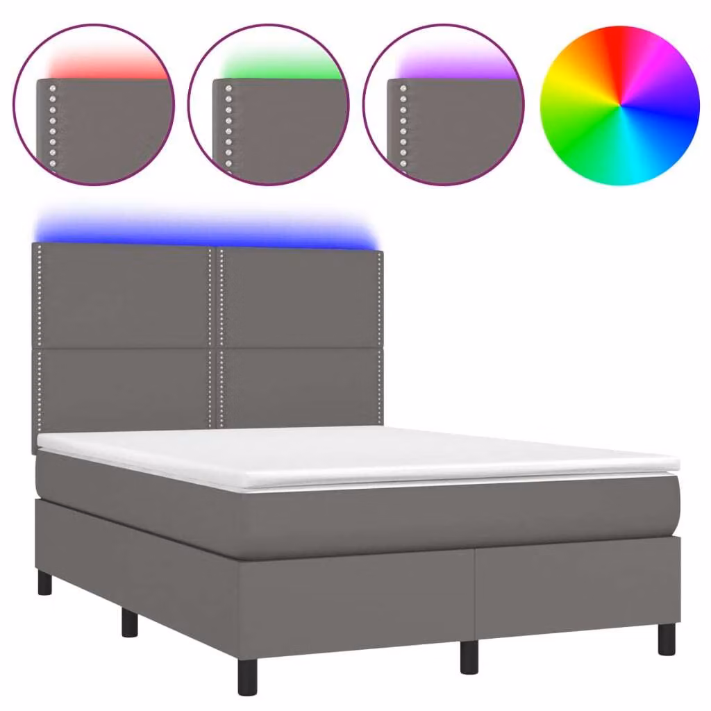 Giroletto Molle con Materasso e LED Grigio 140x200cm Pelle finta