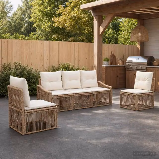 Set Divano da Giardino 5 pz Beige polyrattan 3435963