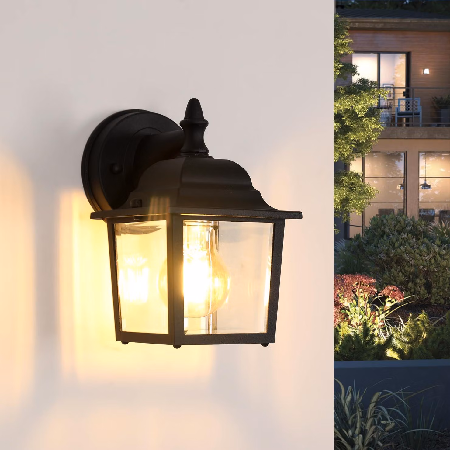 Lampada da parete esterna vintage, attacco E27, colore nero, potenza massima 60W, dimensioni 21x13 cm