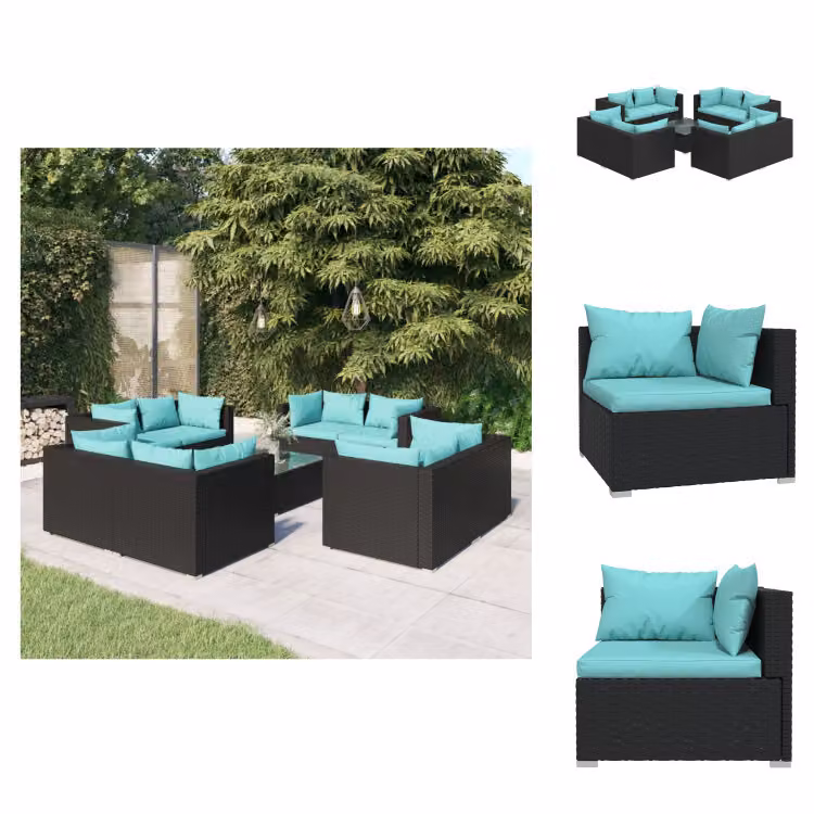vidaXL Set 9 pezzi da giardino con cuscini in poly rattan nero - Set di mobili da giardino