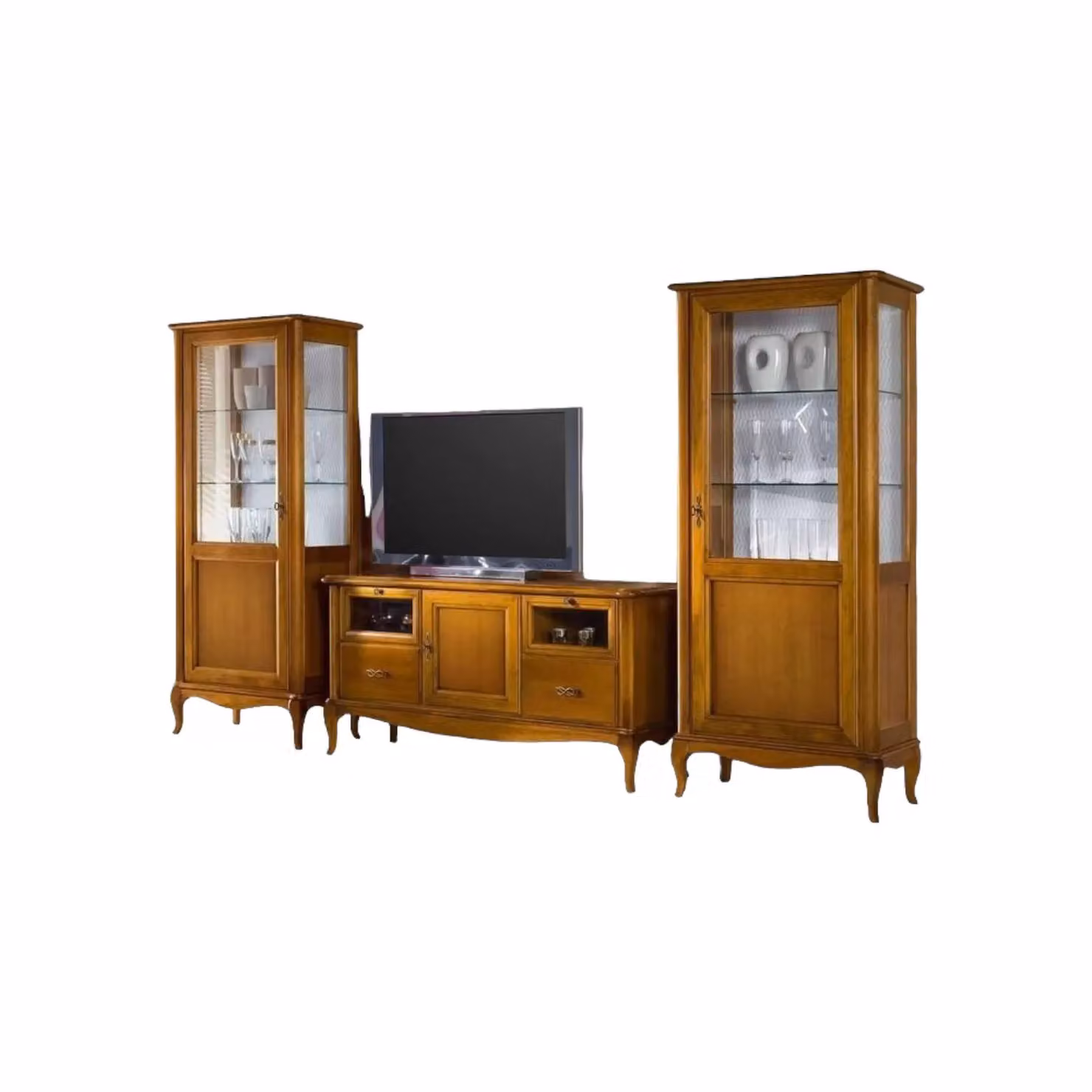 Porta TV classico in legno Mobili 2G con 2 cassetti e 2 ribalte finitura bassano L: 141 cm, P: 47 cm, H: 70 cm – 2
