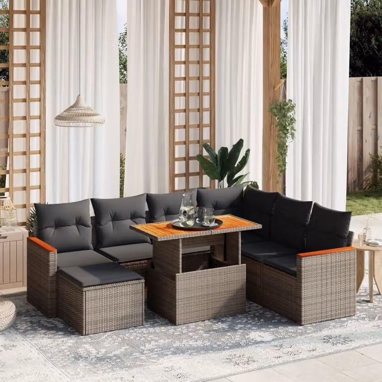 Maison Exclusive - Set da giardino 8 pezzi con cuscini grigio in polyrattan