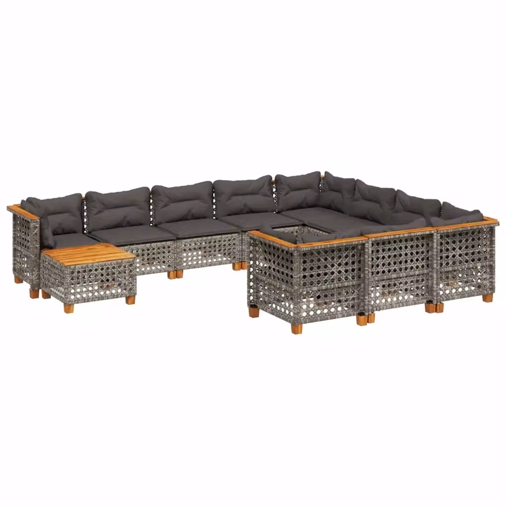 Set di Divani da Giardino vidaXL in Polyrattan Grigio con Cuscini e Tavolino da Esterno a Forma di U composto da 11 Pezzi – 2