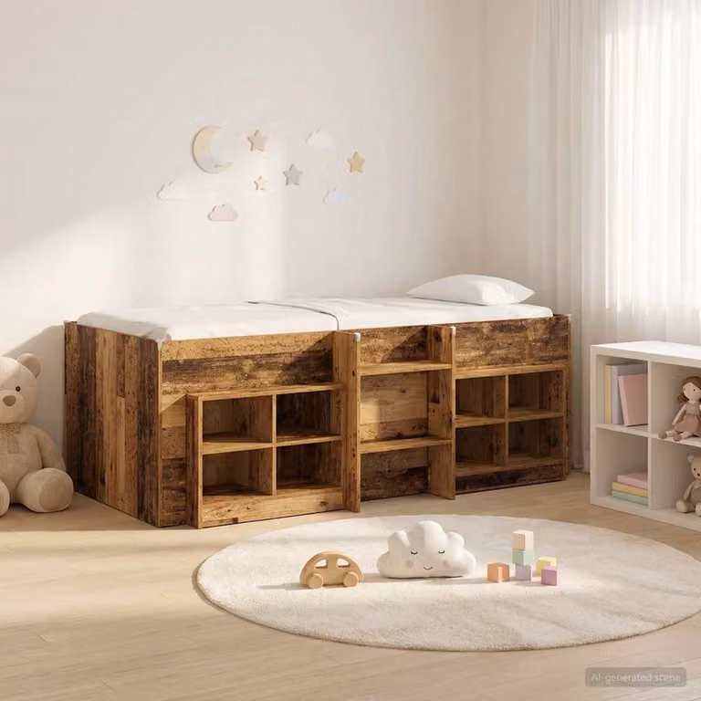 vidaXL Struttura Letto Loft con Mobile 3 pz in Legno Antico Marrone, L/P/H: 203 x 90 x 111 cm