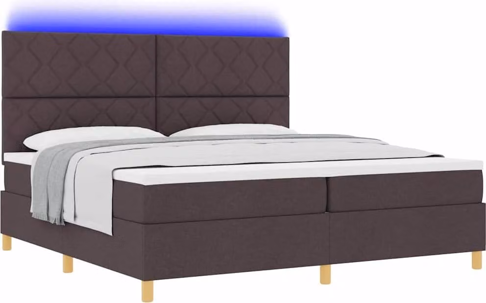 Letto a Sorgente LED Marrone Scuro 200 x 200 cm Tessuto