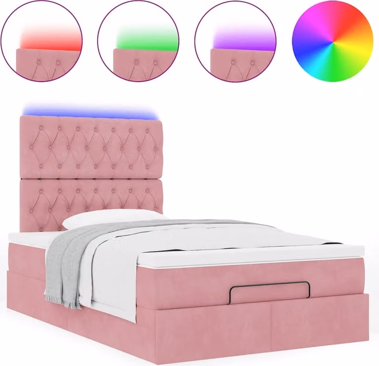 Struttura Letto Pouf con Materasso Rosa 120x200 cm Velluto