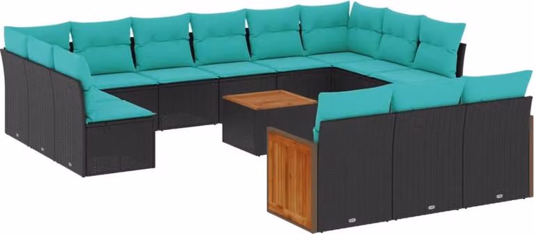 Set Divani da Giardino 12 pz con Cuscini Nero in Polyrattan