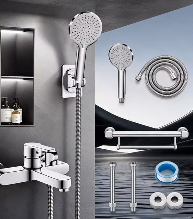 Miscelatore per doccia con soffione a mano e set completo in ottone