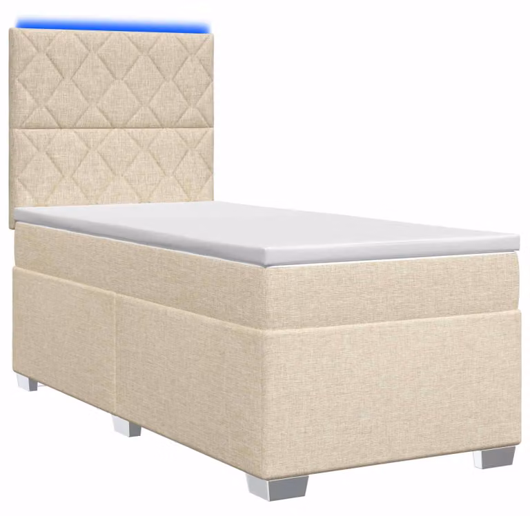 Letto a molle con materasso crema 100 x 200 cm in tessuto